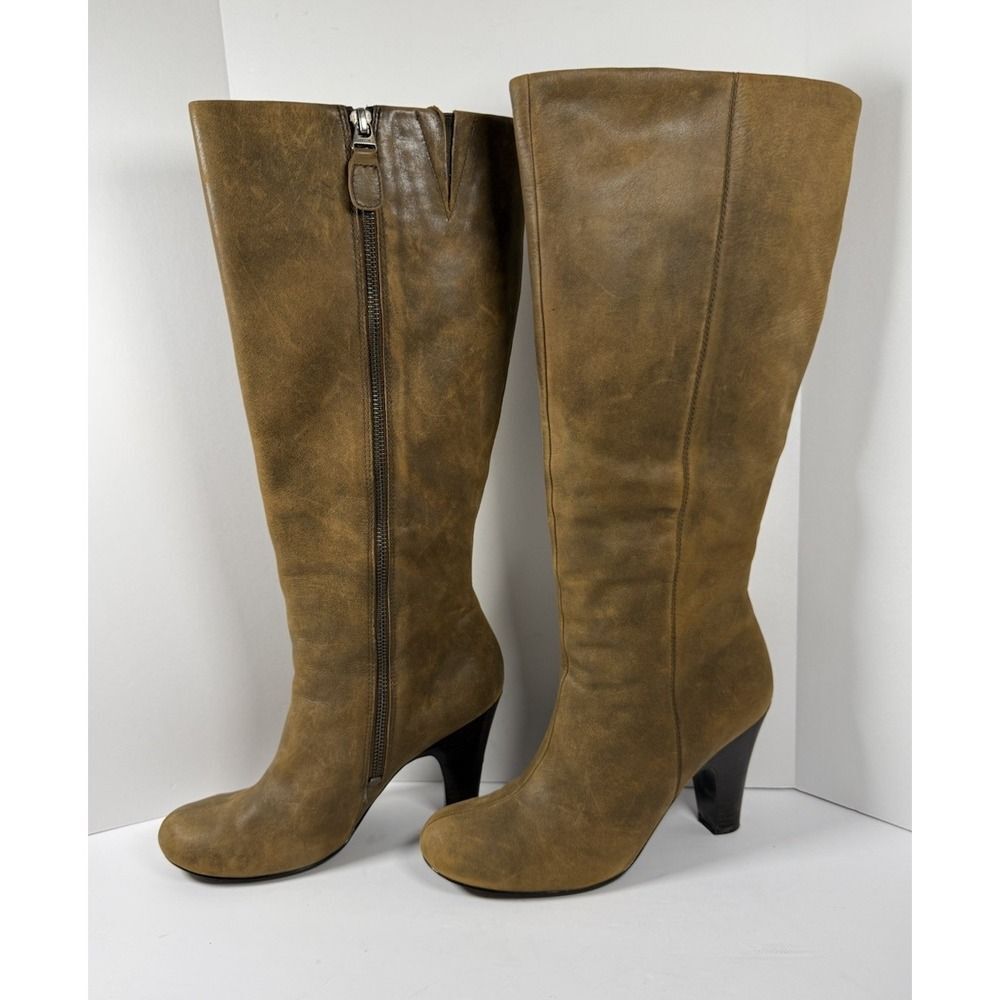 Fossil Tall Leather Riding Boots Brown Zip Classic Knee Western Academia Women 8
